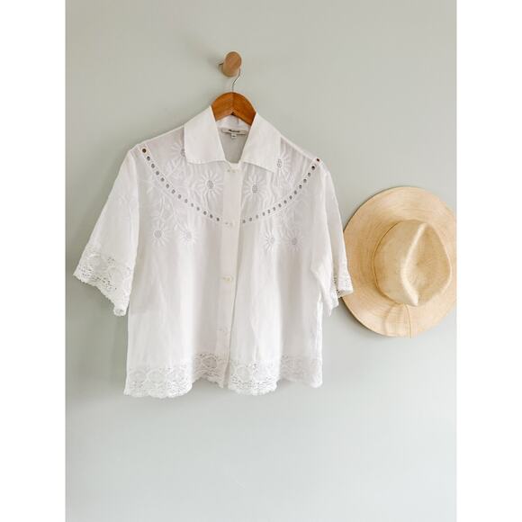 Madewell | NWT Embroidered Lace Button-Up Shirt in White | Sz S - Picture 2 of 12